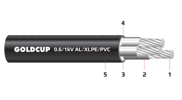 Cap dien 2,3 loi ruot nhom khong co giap bao ve 0.6kV 1kV - AL XLPE PVC