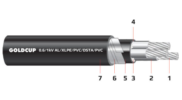 Cap dien 2,3,4 loi ruot nhom co giap bao ve (cap ngam) 0.6kV 1kV - AL XLPE PVC DSTA PVC