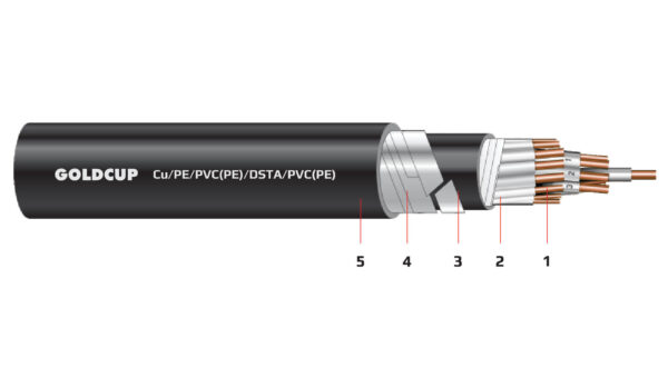 Cap thong tin tin hieu co giap bao ve (cap ngam) 0.6kV 1kV - Cu PE PVC(PE) DSTA PVC(PE)